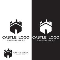 Castle logo silhouette, castle logo with shield combination design vector illustration template.