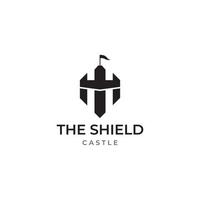 Castle logo silhouette, castle logo with shield combination design vector illustration template.