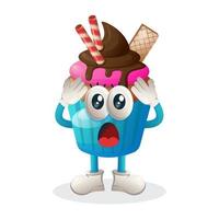 Cupcake mascot with shock expression, cupcake mascot illustration vector