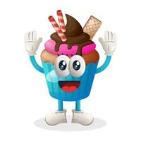 Cupcake mascot with happy expression, cupcake mascot illustration vector