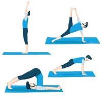 A set of male figure yoga postures 4 Yoga poses in a flat design. vector