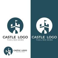 Castle logo silhouette, castle logo with shield combination design vector illustration template.