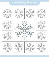 Handwriting practice. Tracing lines of Snowflake. Educational children game, printable worksheet, vector illustration