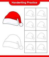 Handwriting practice. Tracing lines of Santa Hat. Educational children game, printable worksheet, vector illustration