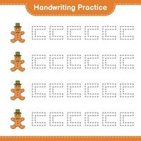 Handwriting practice. Tracing lines of Gingerbread Man. Educational children game, printable worksheet, vector illustration