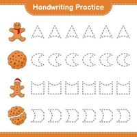 Handwriting practice. Tracing lines of Cookies and Gingerbread Man. Educational children game, printable worksheet, vector illustration