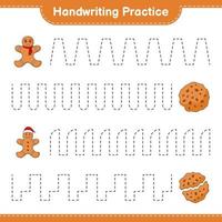 Handwriting practice. Tracing lines of Cookies and Gingerbread Man. Educational children game, printable worksheet, vector illustration