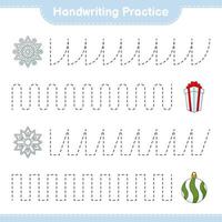 Handwriting practice. Tracing lines of Snowflake, Christmas Ball, and Gift Box. Educational children game, printable worksheet, vector illustration