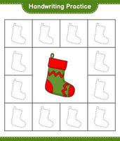 Handwriting practice. Tracing lines of Christmas Sock. Educational children game, printable worksheet, vector illustration