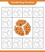 Handwriting practice. Tracing lines of Cookie. Educational children game, printable worksheet, vector illustration