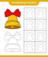 Handwriting practice. Tracing lines of Christmas Bell. Educational children game, printable worksheet, vector illustration