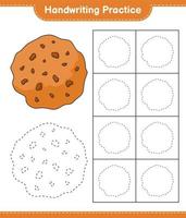 Handwriting practice. Tracing lines of Cookie. Educational children game, printable worksheet, vector illustration