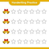 Handwriting practice. Tracing lines of Christmas Bell. Educational children game, printable worksheet, vector illustration