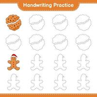 Handwriting practice. Tracing lines of Gingerbread Man and Cookies. Educational children game, printable worksheet, vector illustration