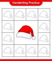 Handwriting practice. Tracing lines of Santa Hat. Educational children game, printable worksheet, vector illustration