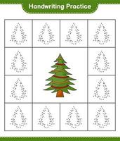 Handwriting practice. Tracing lines of Christmas Tree. Educational children game, printable worksheet, vector illustration
