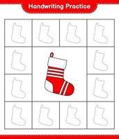 Handwriting practice. Tracing lines of Christmas Sock. Educational children game, printable worksheet, vector illustration