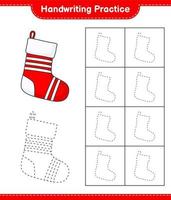 Handwriting practice. Tracing lines of Christmas Sock. Educational children game, printable worksheet, vector illustration