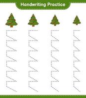 Handwriting practice. Tracing lines of Christmas Tree. Educational children game, printable worksheet, vector illustration