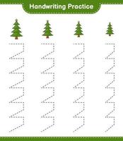 práctica de escritura a mano. trazando líneas de árbol de navidad. juego educativo para niños, hoja de cálculo imprimible, ilustración vectorial vector