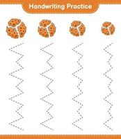 Handwriting practice. Tracing lines of Cookie. Educational children game, printable worksheet, vector illustration