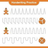 Handwriting practice. Tracing lines of Cookies and Gingerbread Man. Educational children game, printable worksheet, vector illustration