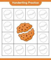 Handwriting practice. Tracing lines of Cookie. Educational children game, printable worksheet, vector illustration