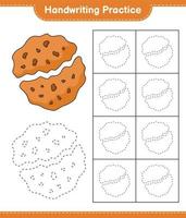 Handwriting practice. Tracing lines of Cookie. Educational children game, printable worksheet, vector illustration