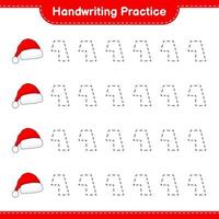 Handwriting practice. Tracing lines of Santa Hat. Educational children game, printable worksheet, vector illustration