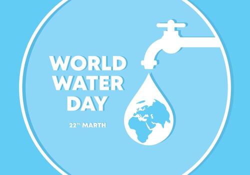 fondo del día mundial del agua con grifo y mapa mundial en color azul. vector