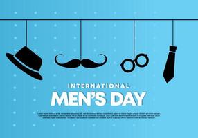 Men day background with hanging moustache, glasses, tie and hat