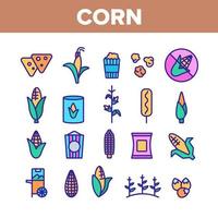 conjunto de iconos de elementos de color de comida de maíz vector
