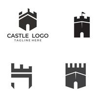 Castle logo silhouette, castle logo with shield combination design vector illustration template.