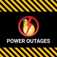 Power outage. Poster in yellow and black with a light bulb and a warning sign in the form of lightning. vector