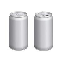 Empty mock up realistic aluminium containers. Open and closed cans. vector