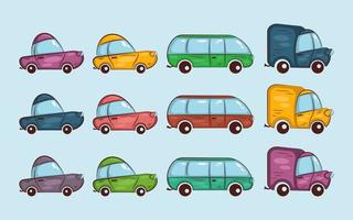 conjunto de coches de colores de dibujos animados. vector