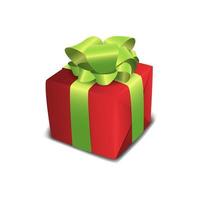 Isolated red gift box with green ribbons. vector