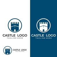 Castle logo silhouette, castle logo with shield combination design vector illustration template.