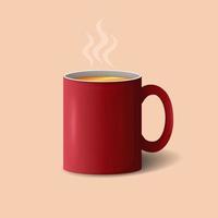 A red mug of tea, isolated on a light background. Vector illustration.