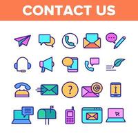 Color Contact Us, Call Center Vector Linear Icons Set