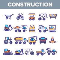 Construction Work Elements Linear Vector Icons Set