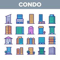 casa de vivienda, conjunto de iconos de vector lineal de condominio