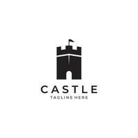 Castle logo silhouette, castle logo with shield combination design vector illustration template.