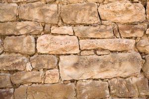 Masonry walls of natural sand color. Stone texture close-up, construction and mining background. photo