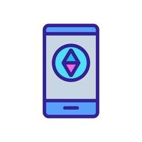 compass on smartphone display icon vector outline illustration