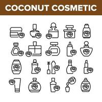 Coconut Cosmetic Pack Collection Icons Set Vector