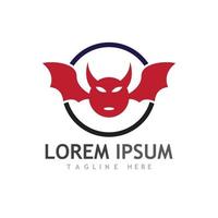 Devil logo with wings and horns using vector design concept.