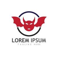 Devil logo with wings and horns using vector design concept.