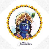 Happy janmashtami festival of india lord krishna beautiful card design vector