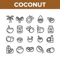 conjunto de iconos de elementos de colección de alimentos de coco vector